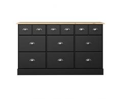 Dynamic24 Kommode NOAH 9 Schubladen schwarz-braun Sideboard Highboard Schrank Flur Diele