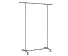 SONGMICS Kleiderständer auf Rollen, ausziehbarer Garderobenständer, stabile Kleiderstange, (87-150) x 44 x 165 cm, für Mäntel, Kleider, Schals, Taschen, mattgrau LLR11GY