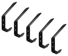 Gedotec Garderobenhaken Edelstahl schwarz Kleiderhaken Wand-Montage - SANDRA groß | Garderobe 140 x 19 mm | Wandhaken Antik zum Schrauben | 5 Stück - Wandgarderobe Vintage mit Schrauben