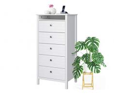 Loft24 Nohr Kommode mit 5 Schubladen Schubladenkommode Dielenkommode Mehrzweckkommode weiß MDF Holz