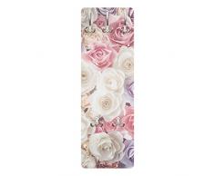Bilderwelten Rosen Wandgarderobe + Haken Wandmontage Pastell Paper Art Rosen Landhaus 139 x 46cm
