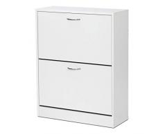 Meerveil Schuhschrank, Schuhkipper mit 2 Klappen aus E1 Holzspanplatten, Pflegearme Melaminbeschichtung B63 x H81 x T24 (Weiß)
