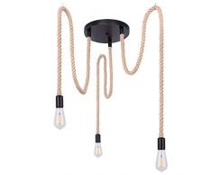 Pendel Lampe Ess Zimmer Beleuchtung Hanfseil Glas Decken Hänge Leuchte braun Globo 69029-3H1