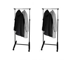 Protenrop 2 x Kleiderständer rollbar - höhenverstellbar, 61 x 43 x 110-160 cm (BxTxH), Metall/Kunststoff, mit 4 Rollen, Schwarz/Silber