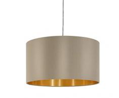 EGLO Pendellampe Maserlo, 1 flammige Textil Pendelleuchte, Hängeleuchte aus Stahl und Stoff, Farbe: Nickel matt, taupe, gold, Fassung: E27, Ø: 38 cm