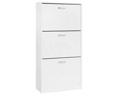 VASAGLE Schuhschrank mit 3 Klappen, Schuhregal, Schuhkipper, Schuhkommode mit 3 Tiefen Fächern, Weiß, Verstellbar - Flur, Diele, Wohnzimmer, Schlafzimmer, 60 x 120 x 24 cm (B x H x T) LBC03WT
