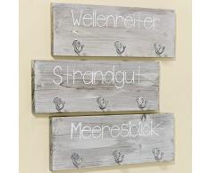Bloominghome Wandgarderobe mit 3 Haken Wellenreiter Vintage grau