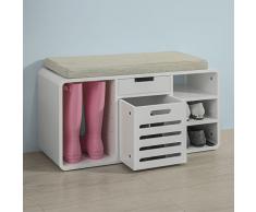 SoBuy® FSR54-W Schuhbank mit Sitzkissen Schuhtruhe mit Einem Korb und Einer Schublade Sitzbank weiß, BHT ca.: 80x46x30cm