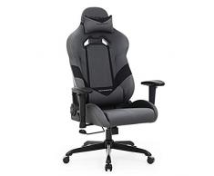 SONGMICS Bürostuhl Gaming Stuhl Chefsessel ergonomisch mit Verstellbare Armlehnen, Kopfkissen Lendenkissen 66 x 72 x 124-132 cm Grau-Schwarz RCG13G