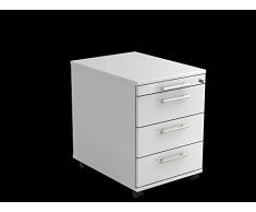 Rollcontainer 58cm, 3 Schübe, Schloß, Relinggriff, Weiß