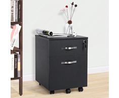 SONGMICS Abschließbar Rollcontainer Büroschrank mit 2 Schubladen 5 Rollen unten schreibtisch Büromöbel schwarz 44 x 40 x 54,5 cm LCD22B