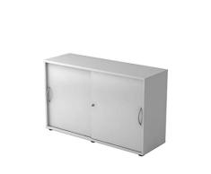 DR-Büro Schiebetürenschrank - abschließbarer Büroschrank 2 Ordnerhöhen - 120 x 40 x 74,8 cm - 5 Farbvarianten, Farbe:Grau