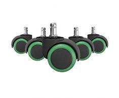 AMSTYLE Hartbodenrollen 5er Set Rollen für Bürostuhl Grün / Schwarz Stift 11mm/Durchmesser 50mm Parkettrollen für Parkett Laminat Linoleum Drehstuhlrollen Stuhlrollen für harte Böden