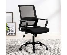 GT-LYD Netz Bürostuhl, Ergonomischer Bürodrehstuhl mit mittlerer Rückenlehne, Armlehnen und Lordosenstütze, geeignet für die Heimarbeit, schwarz