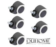Duhome Stuhlrollen Hartboden Rollen Weiß Bürostuhlrollen Stift 11 mm, 5er Set Rollen