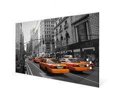 BANJADO Glas Magnettafel mit 4 Magneten | Magnetwand 90x60cm | Memoboard perfekt für die Küche | Magnetboard groß mit Motiv New York Taxi