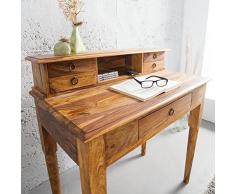 CAGÜ - SEKRETÄR & Schreibtisch [SATNA] mit 5 SCHUBLADEN aus SHEESHAM MASSIV Holz GEWACHST 90cm, NEU!