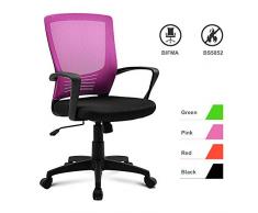 DuraB Bürostuhl Höhenverstellung, Ergonomisch Schreibtischstuhl Computer Stuhl drehstuhl mit Netz Design-Sitzkissen, Rückenschonend, Bürostuhl bis 120kg Belastbar (Pink)