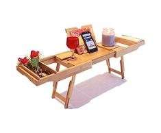 ZHANG Ausziehbare Badewanne Caddy, Bambus Badezimmer-Rack mit Lesepult, Buch-Lese Tray Standplatz-Badewannen Regal Buch-Halter für Badezimmer (73,8~110cm)