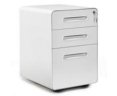 COSTWAY Rollcontainer Metall, Büroschrank mit 3 Schubladen, Aktenschrank abschließbar, Bürocontainer mobil, für Zuhause und Büro (weiß)