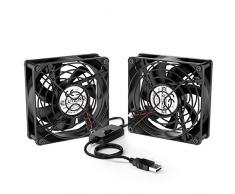 ELUTENG 80mm Doppel Ventilator USB, 3 Geschwindigkeit einstellbar PC Lüfter 32CFM 5V mit Metallgrill 2 in 1 Gehäuse Lüfter kompatibel mit Laptop/ PS4/TV Box/AV Schrank/Router MEHRWEG