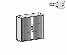 Querrollladenschrank, Rolladenschrank Aktenschrank, Büroschrank aus Holz, Oberboden 25 mm, mit Standfüßen, abschließbar, 1200x425x1182, Silber/Buche, Geramöbel