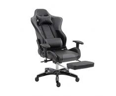 Aufun Gaming Stuhl Racing Sportsitz Bürostuhl PU Kunstleder Bürodrehstuhl Drehstuhl mit Armlehnen, Höhenverstellbar Ergonomisch, Fußstütze, Grau + Schwarz