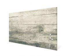 BANJADO Glas Magnettafel mit 4 Magneten | Magnetwand 90x60cm | Memoboard perfekt für die Küche | Magnetboard groß mit Motiv Graue Planken