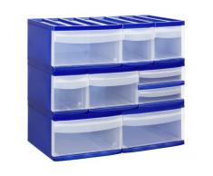 Rotho Schubladenbox mit 2 Schüben Systemix aus Kunststoff (PP), Ablagefach Grösse M-Duo, 39.5x25.5x20.3 cm, blau/transparentes Ablagesystem, DIN A4 Ablagebox für Schreibtisch, Büro - Hergestellt in der Schweiz, 11450LG096