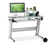 Relaxdays PC Schreibtisch, Glas, Tastaturauszug und Ablage, platzsparend, modernes Design, HBT 94x110x58 cm, weiß