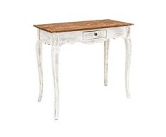 Licht-Erlebnisse Kleiner Schreibtisch Thyra Mahagoni Holz in Weiß 80 x 75 x 39 cm mit Schublade Kolonialstil Hobbytisch