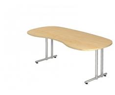 DR-Büro Schreibtisch 200 x 100 cm nierenform - Höhe 72 cm, Bürotisch in 7 Farben - Gestell Silber, Farbe:Ahorn