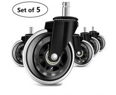 5er Set Bürostuhl Rollen im,Hartboden-Rollen,Rollerblade Style Gummi Ersatz Räder,Leicht Gleitende Bürostuhlrollen,für die meisten Drehstuhlrahmen Schwarz (11x 22mm)