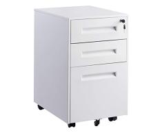 COSTWAY Rollcontainer Metall, Büroschrank mit 3 Schubladen, Aktenschrank abschließbar, Bürocontainer mit Kippschutzrad (Weiß)