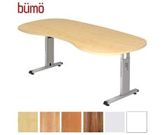bümö® Stabiler Schreibtisch höhenverstellbar 200 x 100 cm | Bürotisch in Ahorn | Büroschreibtisch mit Höheneinstellung | Tisch in Nierenform für Büro in 9 Größen & 7 Dekoren