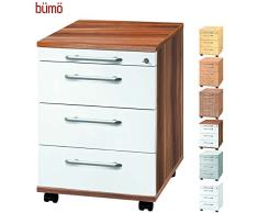 bümö® Rollcontainer mit 3 Schüben & Schloss | Bürocontainer aus Holz | Tischcontainer mit Rollen | in 6 Dekoren (Zwetschge/Weiß)