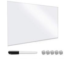 Navaris Magnettafel Magnetboard aus Glas - 90x60 cm Tafel magnetisch zum Beschriften - Magnetwand in Reinweiß - inkl. Magnete Stift Halterung