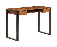 Festnight Schreibtisch mit 2 Schubladen | Industrial Computertisch | Vintage Bürotisch | Retro Arbeitstisch | Sheesham-Massivholz mit Stahlrahmen 110 x 55 x 78 cm