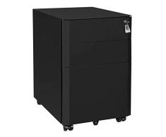 SONGMICS Rollcontainer, mobiler Aktenschrank, abschließbar, Büroschrank aus Stahl mit 3 Schubladen, für Akten und Dokumente, mit Hängeregistratur, fürs Büro, Arbeitszimmer, schwarz OFC70BK