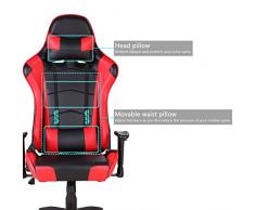 Gaming Stuhl, Racing Hochwertiger Bürostuhl, Ergonomischer höhenverstellbar Schreibtischstuhl Chefsessel Computerstuhl Drehstuhl mit einstellbaren Armlehnen, Kunstleder PU Sportsitz Game Chair (Rot)