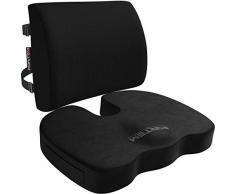 FORTEM Sitzkissen Und Lordosekissen Set - Für Auto, Büro, Rollstuhl - Hochwertiges Memory Foam Stuhlkissen Ischias Schmerzlinderung - Bessere Haltung, Waschbarer Bezug