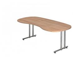 DR-Büro Schreibtisch 200 x 100 cm nierenform - Höhe 72 cm, Gestell in Chrom - Bürotisch in 7 Farben, Farbe:Nussbaum