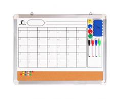 Whiteboard Kalender Set - Monatskalender Magnettafel 60x45cm mit 1 magnetischer Radierer, 4 Stifte, 4 Magnete und 10 Reißnägel - Klein Monatsplaner Pinnwand Abwischbar für Büro und Küche