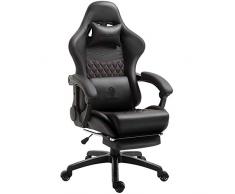 Dowinx Gaming Stuhl Bürostuhl Ergonomischer PC-Stuhl mit Massage Lendenwirbelstütze, Racing Stil PU Leder Hohe Rückenlehne Verstellbarer Drehsessel mit Fußstütze (Schwarz & Rot)