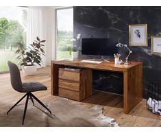 KADIMA DESIGN Design modern Schreibtisch AHOB Massiv-Holz Sheesham Computertisch 200 cm breit Echtholz, Ablage Büro-Tisch im Landhaus-Stil