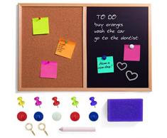 Creative Home Schwarz Magnetisch Kork-Pinnwand Korkwand Kreide-Tafel Kombitafel | 60 x 40 cm | Magnet-Tafel | mit 5 Stiften, Kreide, 5 Magneten und Schwamm | Perfekt für Küche, Wohnzimmer, Schule