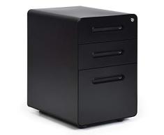 COSTWAY Rollcontainer Metall, Büroschrank mit 3 Schubladen, Aktenschrank abschließbar, Bürocontainer mobil, für Zuhause und Büro (schwarz)