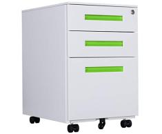 Aktenschränke, Büro-Rollcontainer,Rollcontainer, inkl. 3 Schübe Bürocontainer mit Anti-umkippen-mechanismus für A4, Mobilen, Abschließbar ;39cm B x 50cm L x 60cm H, JLB021-G