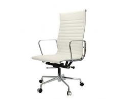 Popfurniture Designer Leder Bürostuhl Weiß mit Armlehne, hoher Lehne & mit Rollen | ergonomisch & belastbar | Schreibtischstuhl, Drehstuhl, Chefsessel, Schreibtisch Stuhl, Computerstuhl