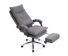 SONGMICS Chefsessel, ergonomischer Bürostuhl mit Fußstütze, Schreibtischstuhl, verstellbare Rückenlehne, bis zu 150 kg belastbar, Leinen, grau OBG78GY